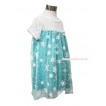 Frozen Elsa Lace White Blue Snowflakes Short Sleeve Party Dress C005